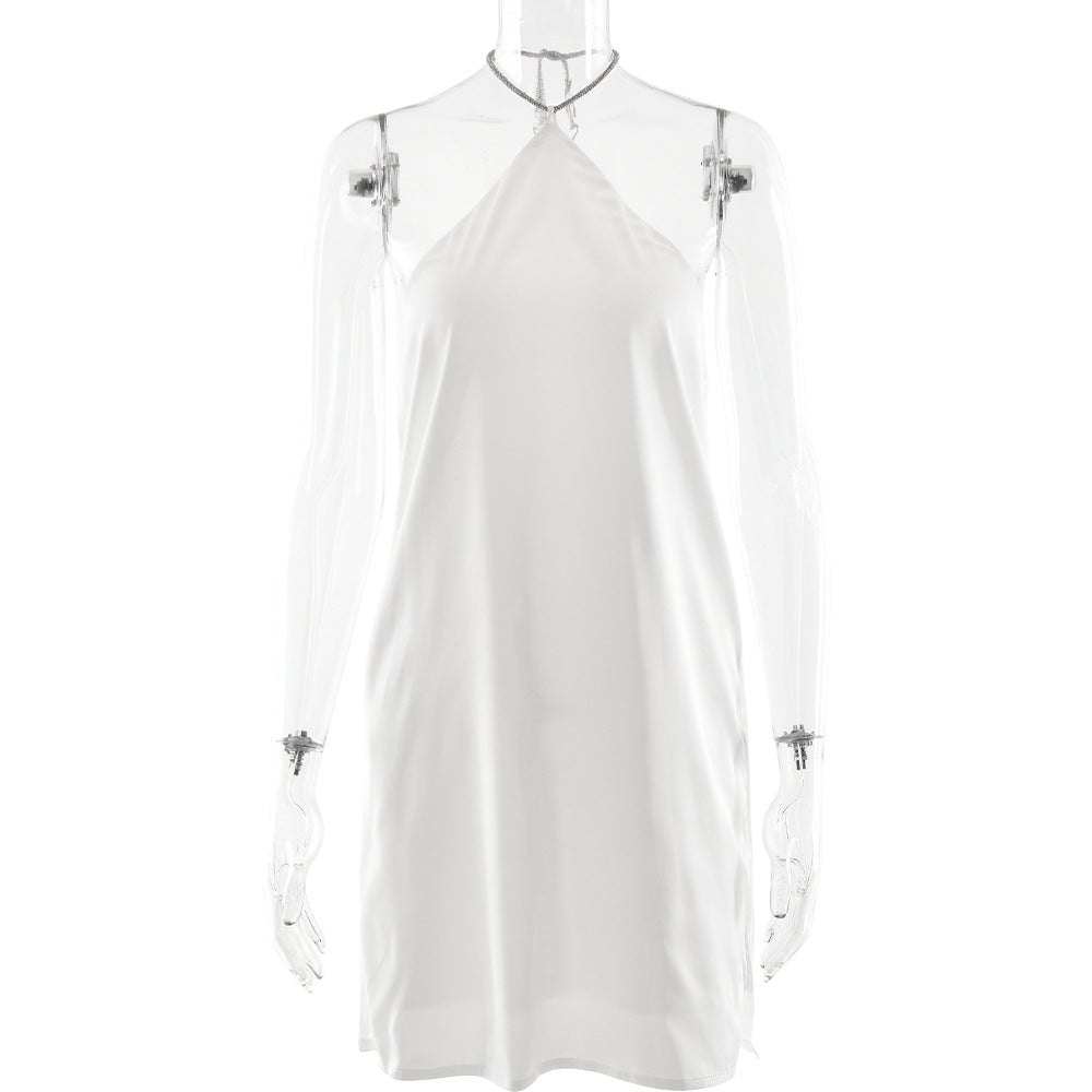 Satin Halter Neck Backless Mini Dress - View 2