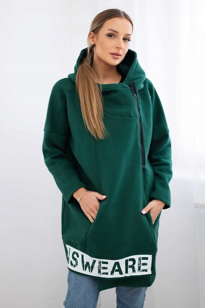 Diagonal Zipper Hooded Fleece Jacket for Stylish Comfort