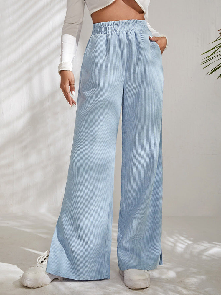 High waist corduroy slit hem trousers