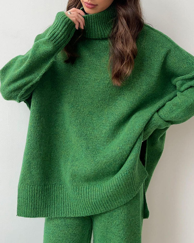 Chic Slouchy Turtleneck Sweater and Pants Suit Set