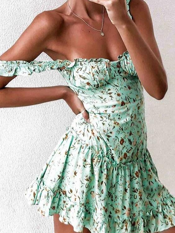 A Printed Halter Dress With Black Fungus Edges