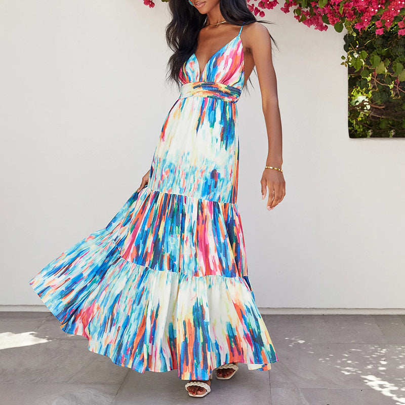 Waterdrop Tiered Shimmer Midi Dress - Blue Multi