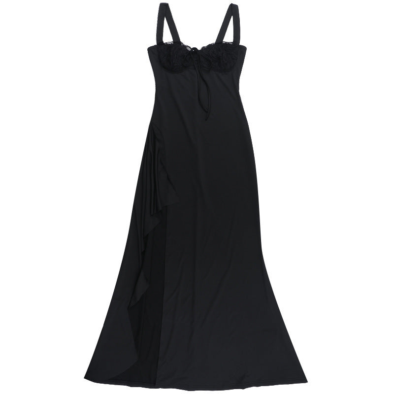 Lace Sweetheart Strappy High Slit Bodycon Maxi Dress 10