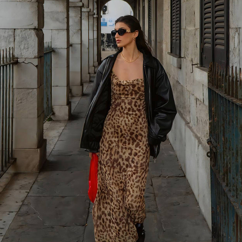 Leopard-Print Cowl-Neck Spaghetti-Strap Slip Maxi Dress 8