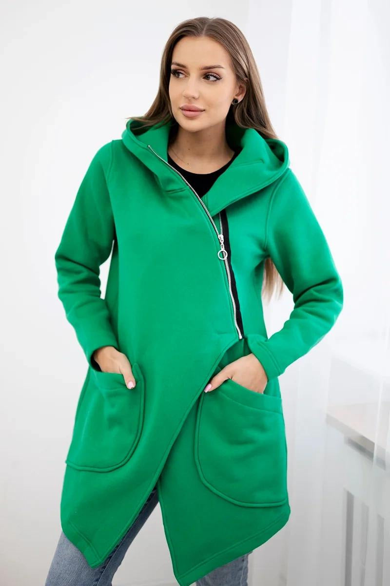 Asymmetric Zip-Up Mid-Length Fleece Sweatshirt Jacket