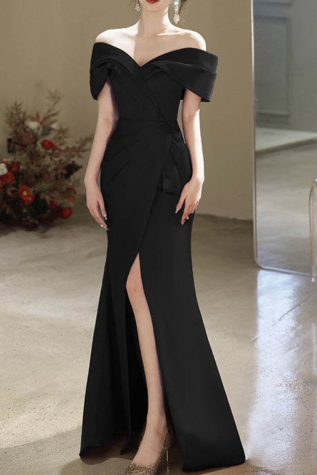 Black Off Shoulder High Split Evening Dress Prom Gown