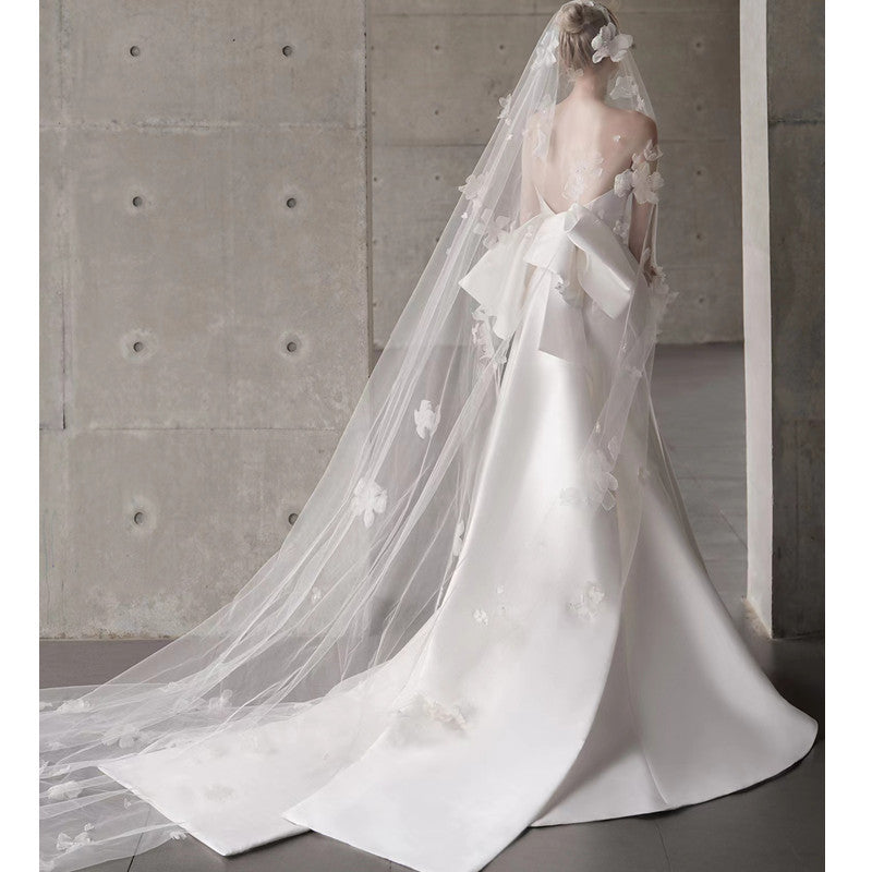 Satin Strapless Bowknot Wedding Dress