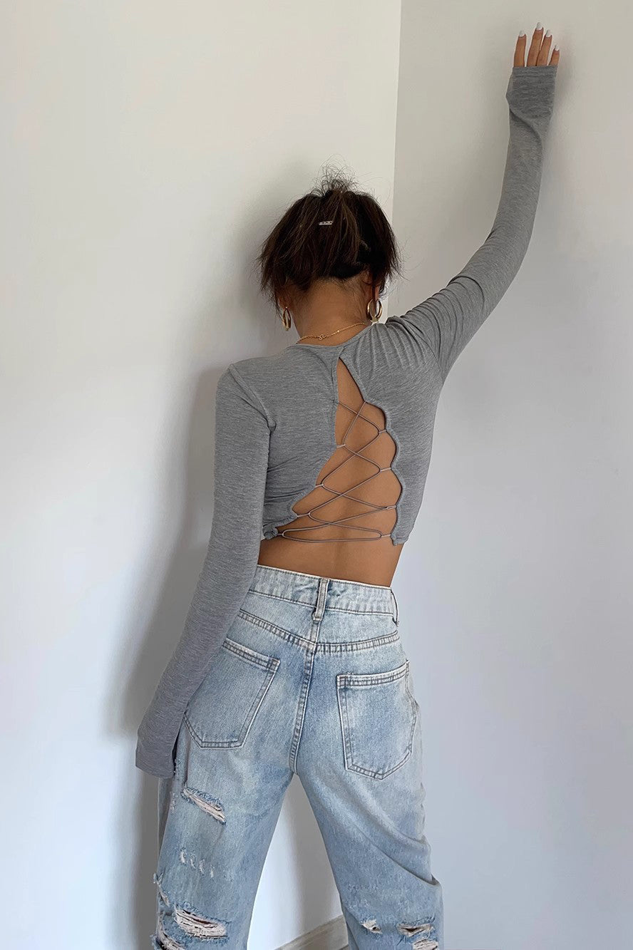 Backless Sexy Crew Neck Fitted Shirt