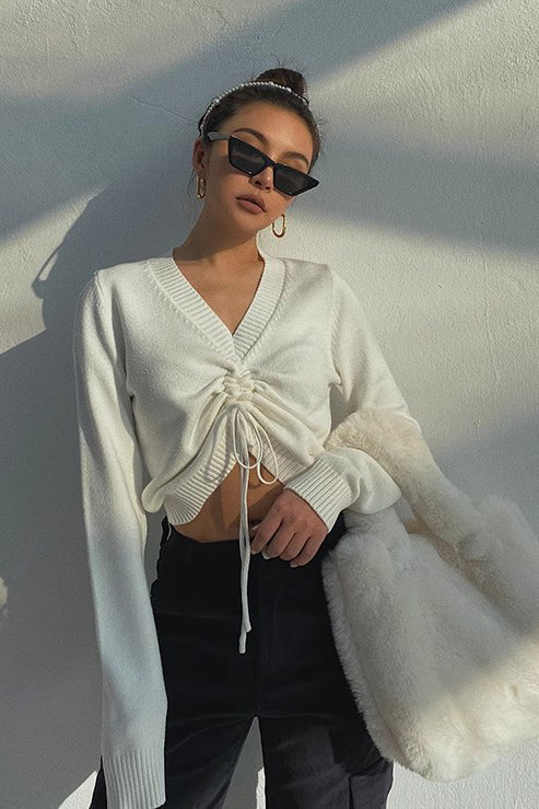 Orro Shop Vintage Drawstring V Neck Sweater for Comfort