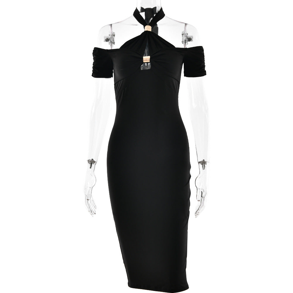 Off-Shoulder Halter Ring-Detail Cutout Bodycon Midi Dress 6