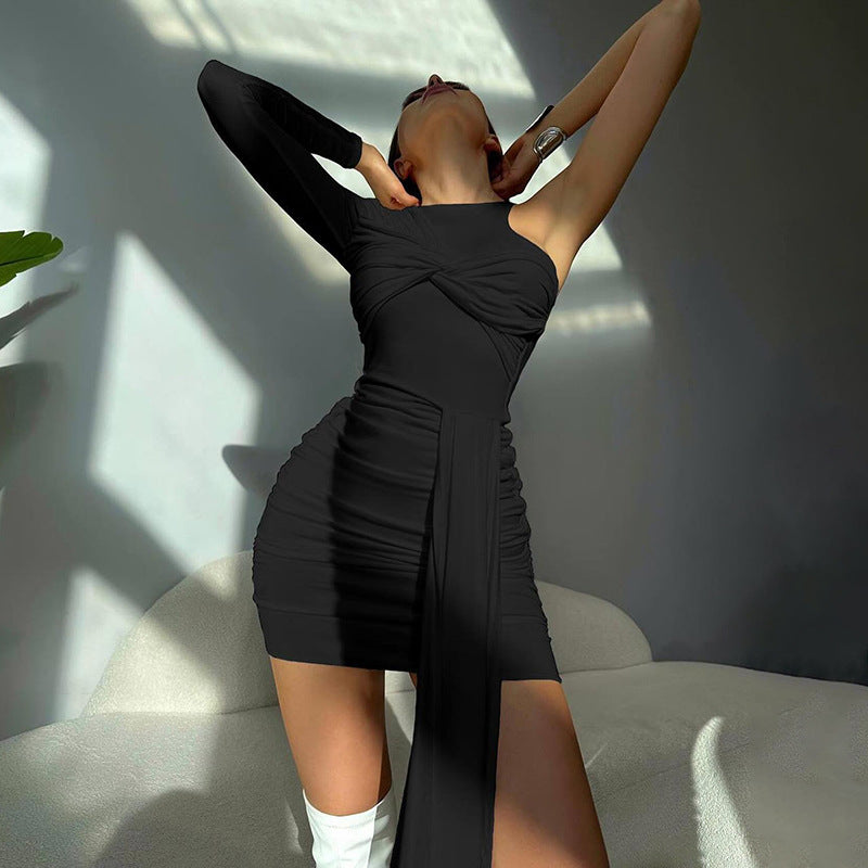 Solid Color One Shoulder Ribbon Hip Bag - Fashionpara