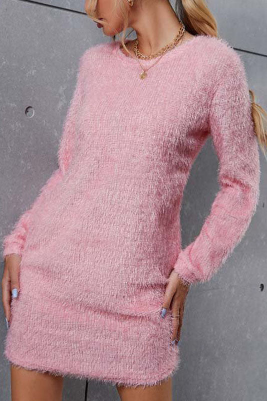 ShoptheCIC Soft Pink Plush Sweater Dress for Effortless Style