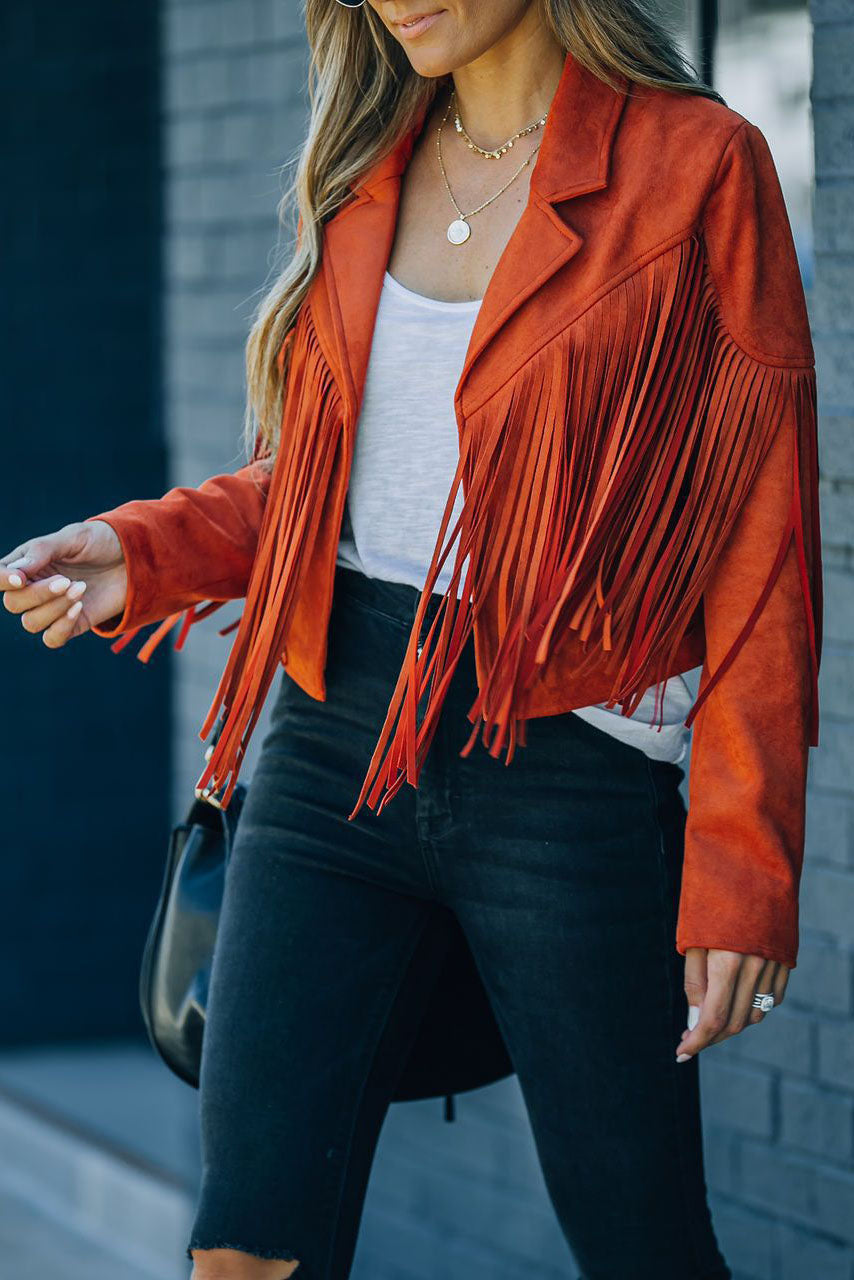 Fringe Cropped Vintage Long Sleeve Jacket for Stylish Layers