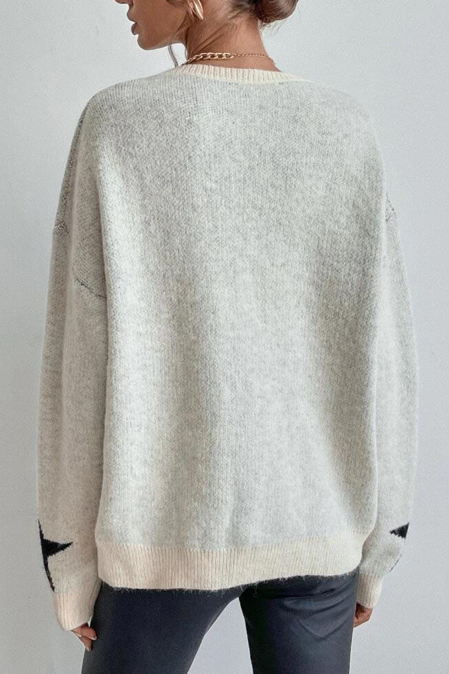 ShoptheCIC Big Stars Crew Neck Sweater for Everyday Style