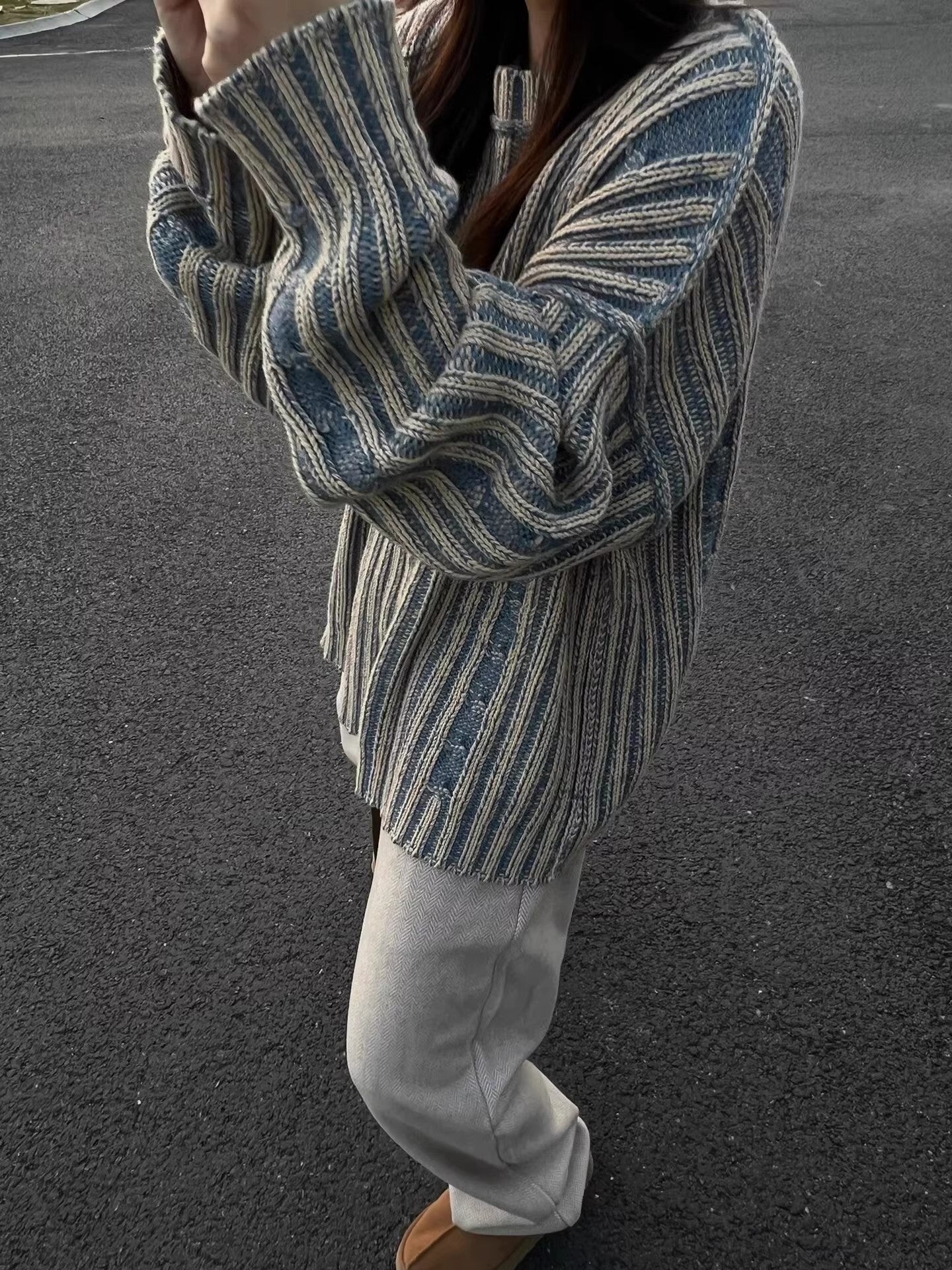 Cozy Retro Striped Loose Sweater for Effortless Style