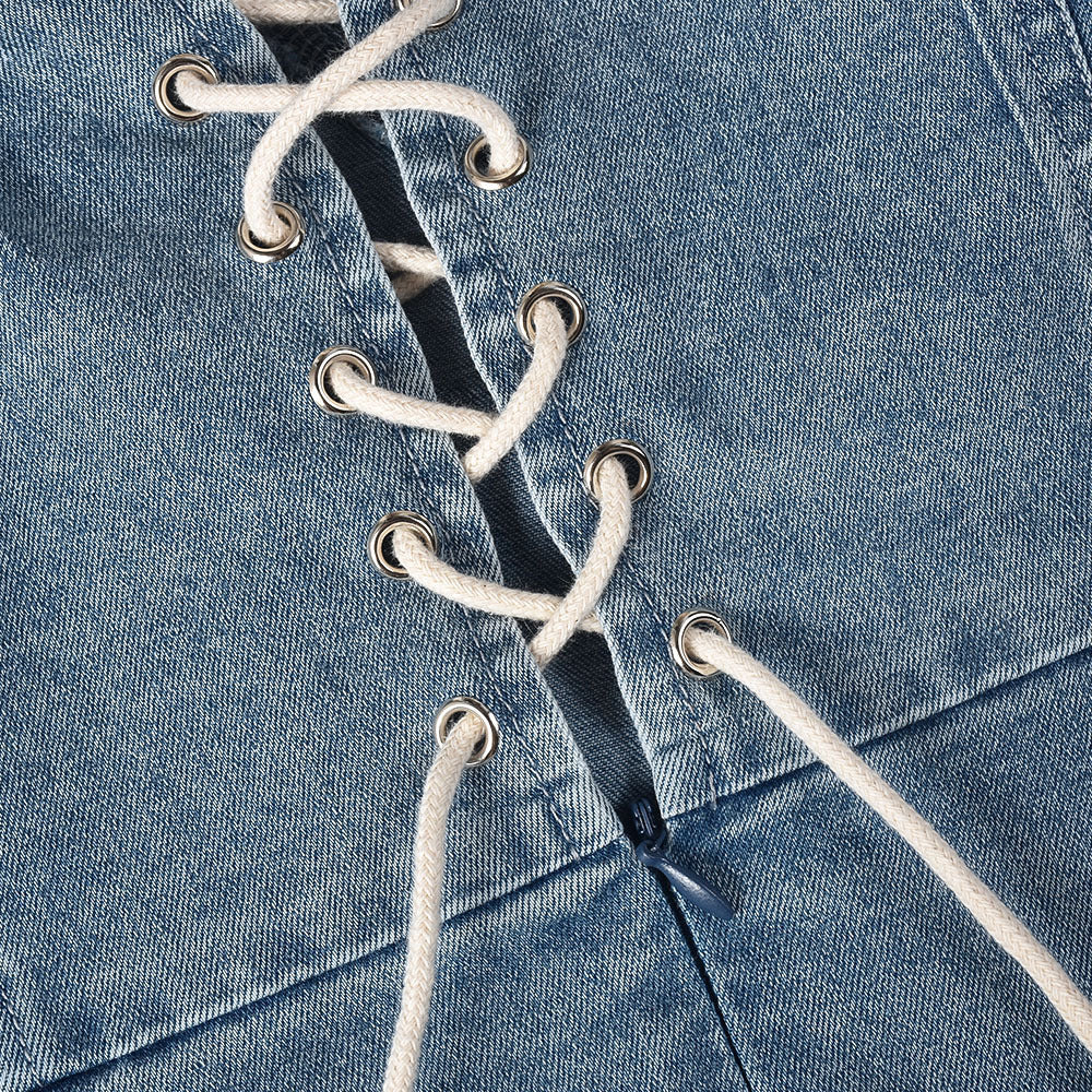 Denim Dreams Lace-Up Mini Dress - Fashionpara