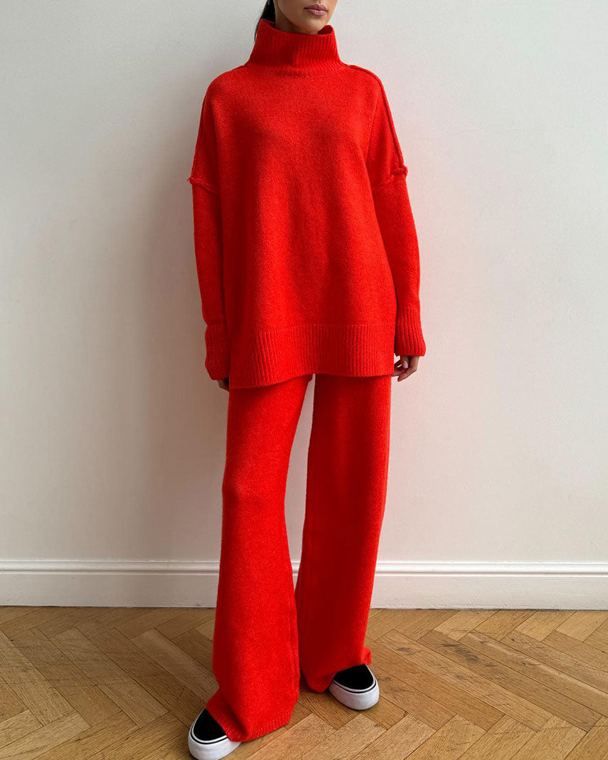 Chic Slouchy Turtleneck Sweater and Pants Suit Set