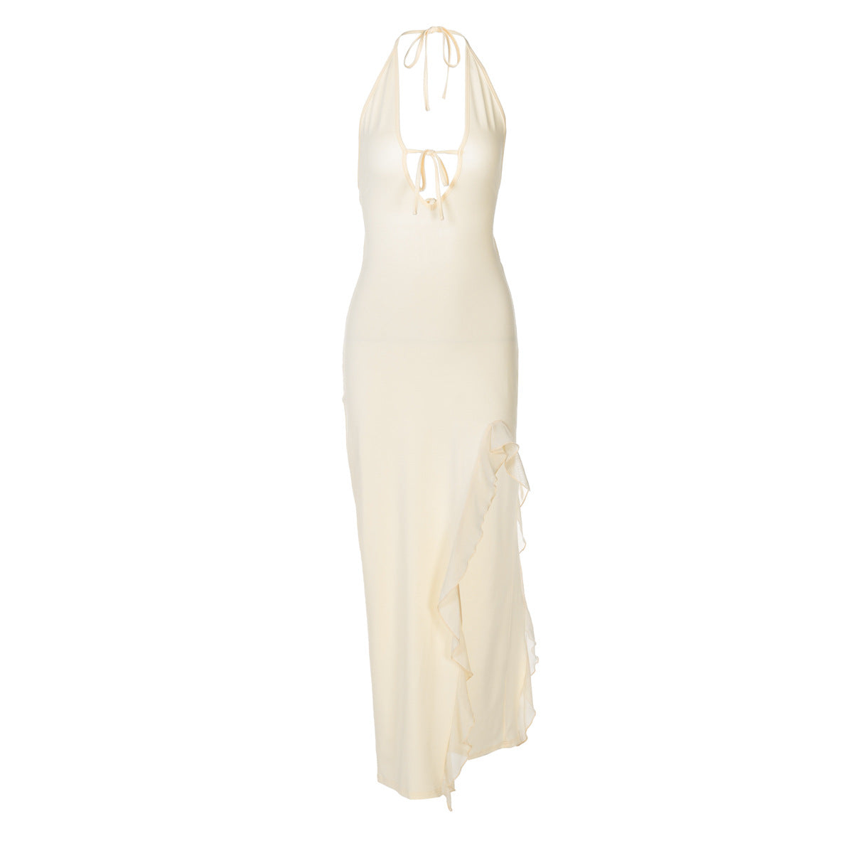 Ruffled V neck Lace up Backless Dress - View 5