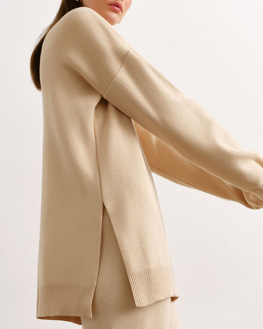 Chic Solid Color Knitted Turtleneck Sweater Set for Fall