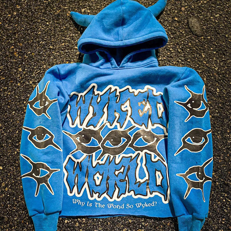 Y2K Street Print Devil Horn Hoodie 2