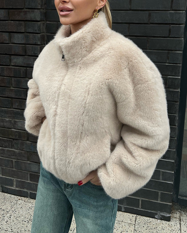 Transylvania Fall Short Plush Coat with Stand Collar Design