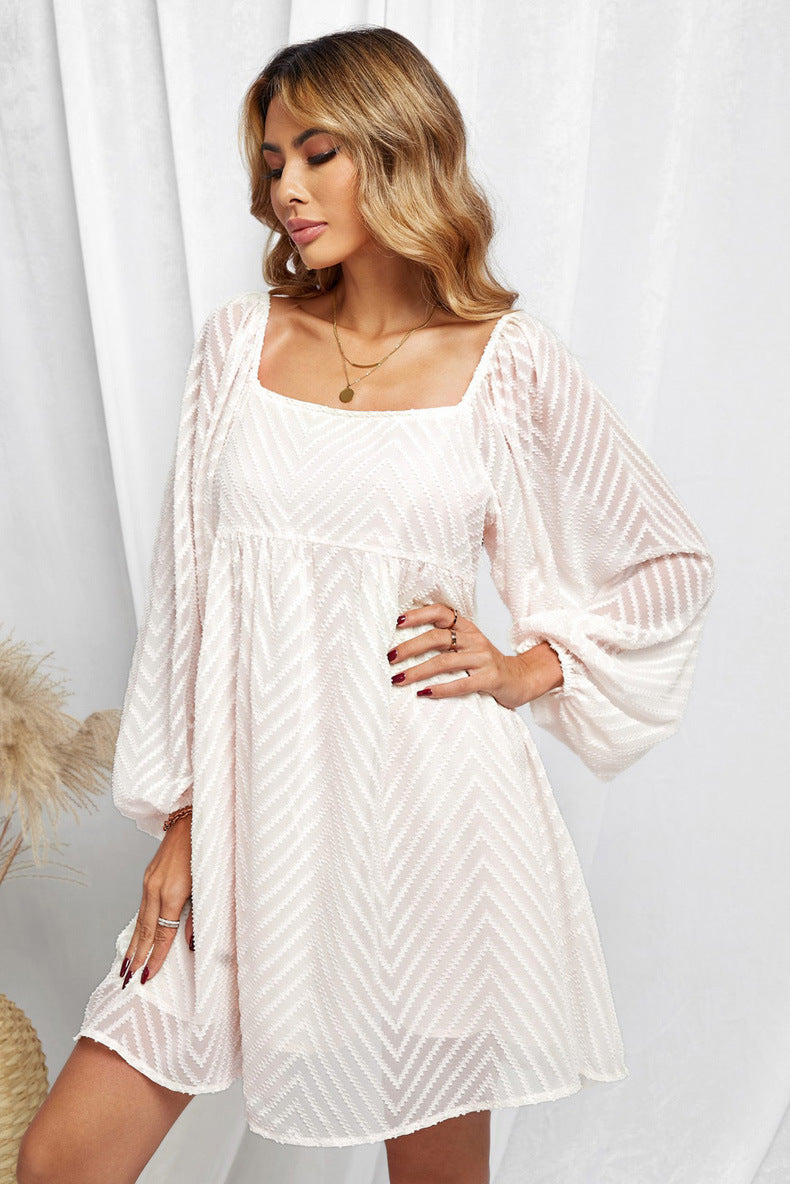 Silverado Gingham Babydoll Dress - Off White - Fashionpara