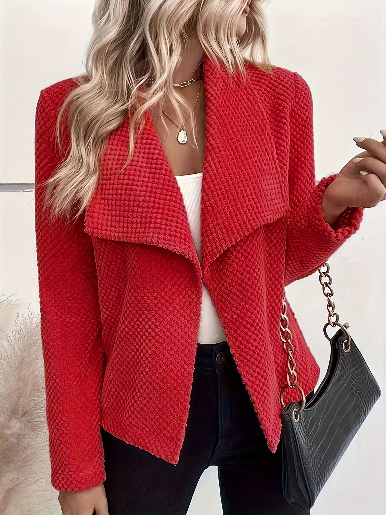 Waffle Knit Long Sleeve Cropped Jacket for Effortless Style