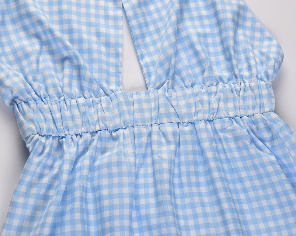Gingham Halter Neck Cutout Tiered Maxi Dress 4