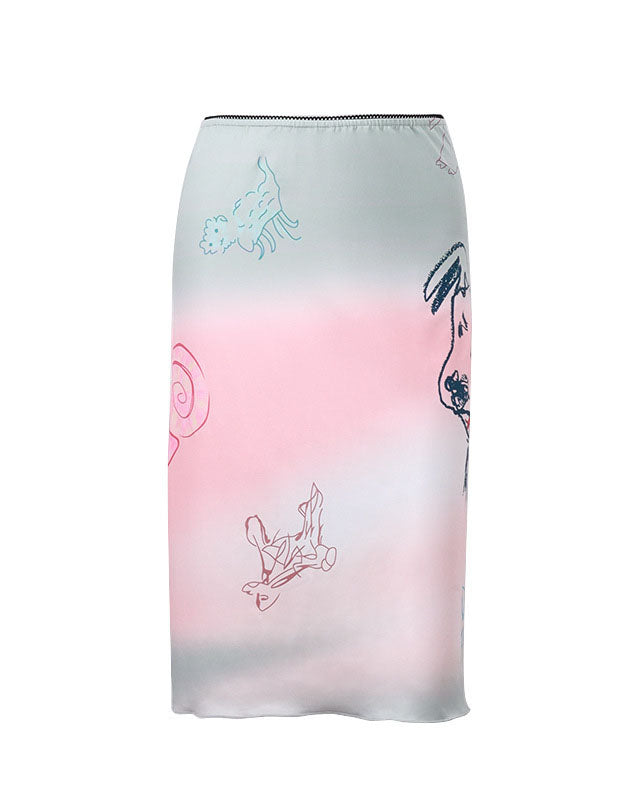 Cartoon print color gradient skirt - Fashionpara