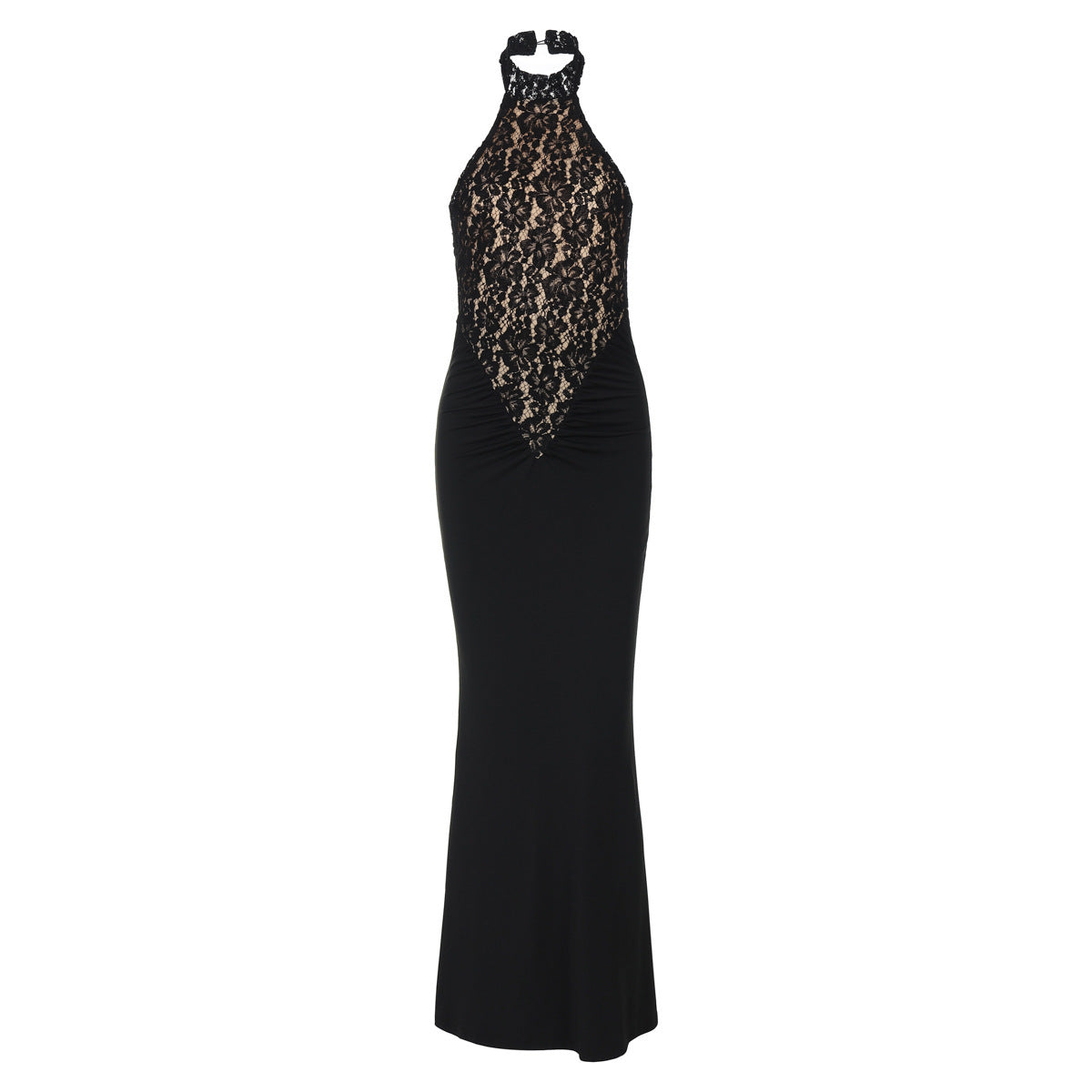 Halter Floral Lace Panel Ruched Bodycon Dress 16