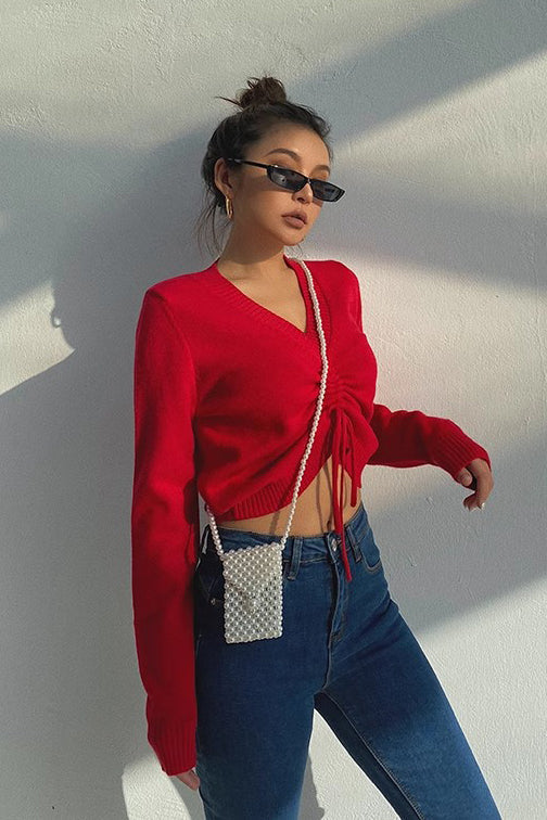 Orro Shop Vintage Drawstring V Neck Sweater for Comfort