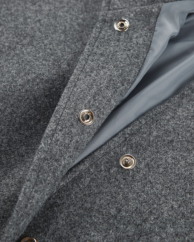 Chic Gray Oversized Wool Coat with Stand Collar for Elegance