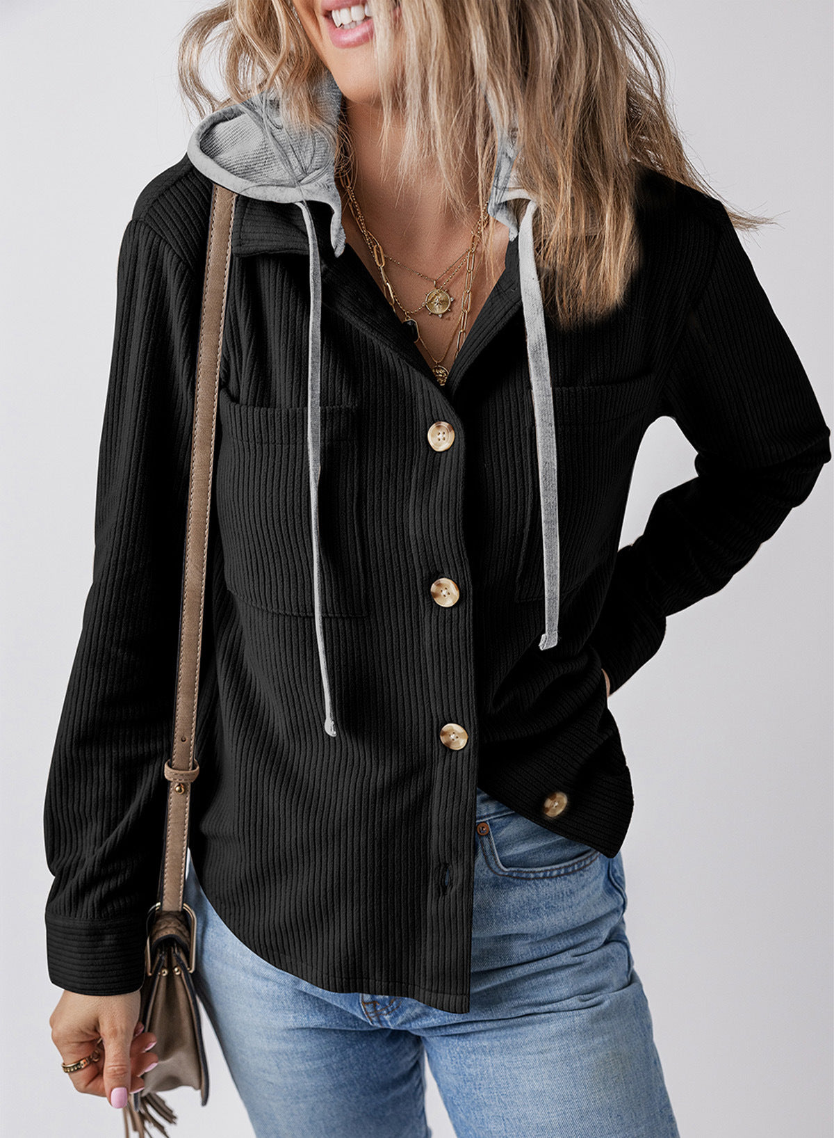 ShoptheCIC Corduroy Hooded Jacket with Stylish Lapel Design