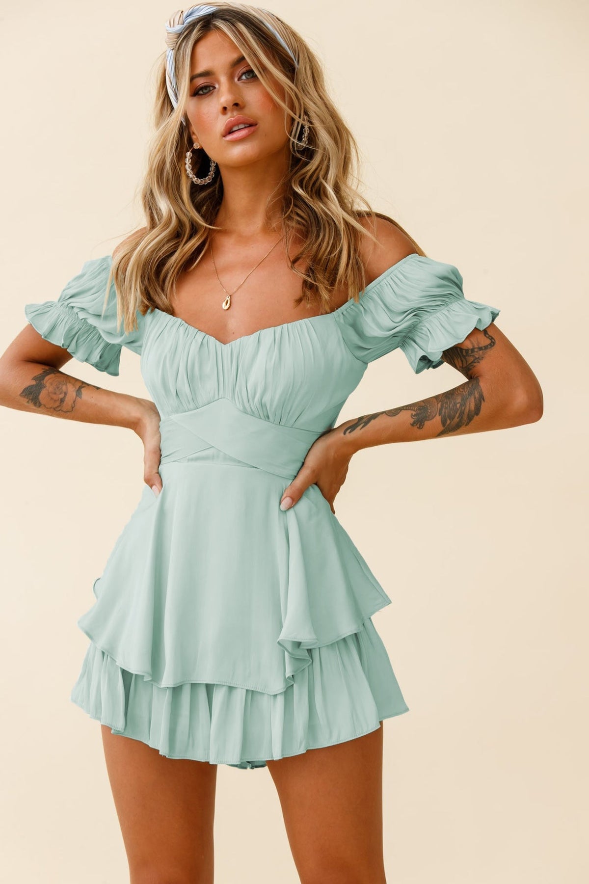 Mahoney Smocked Ruffle Mini Dress - Pistachio