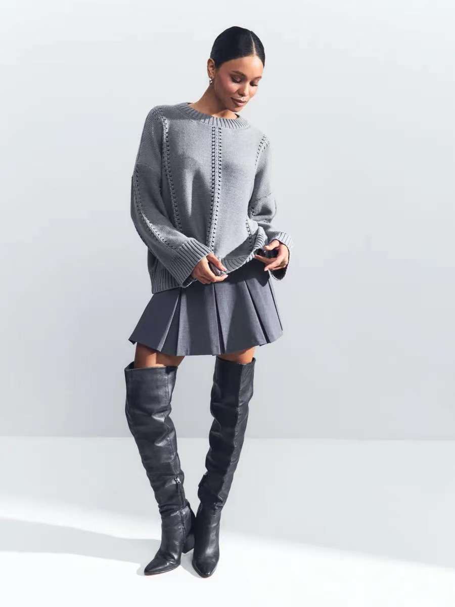 Hollow Knit Crewneck Sweater for Effortless Style and Comfort