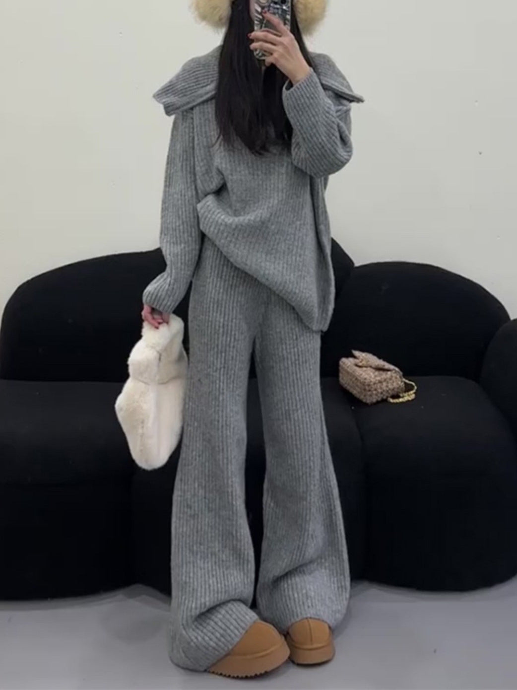 Chic Loose-Fit Knit Sweater and Wide-Leg Pants Set