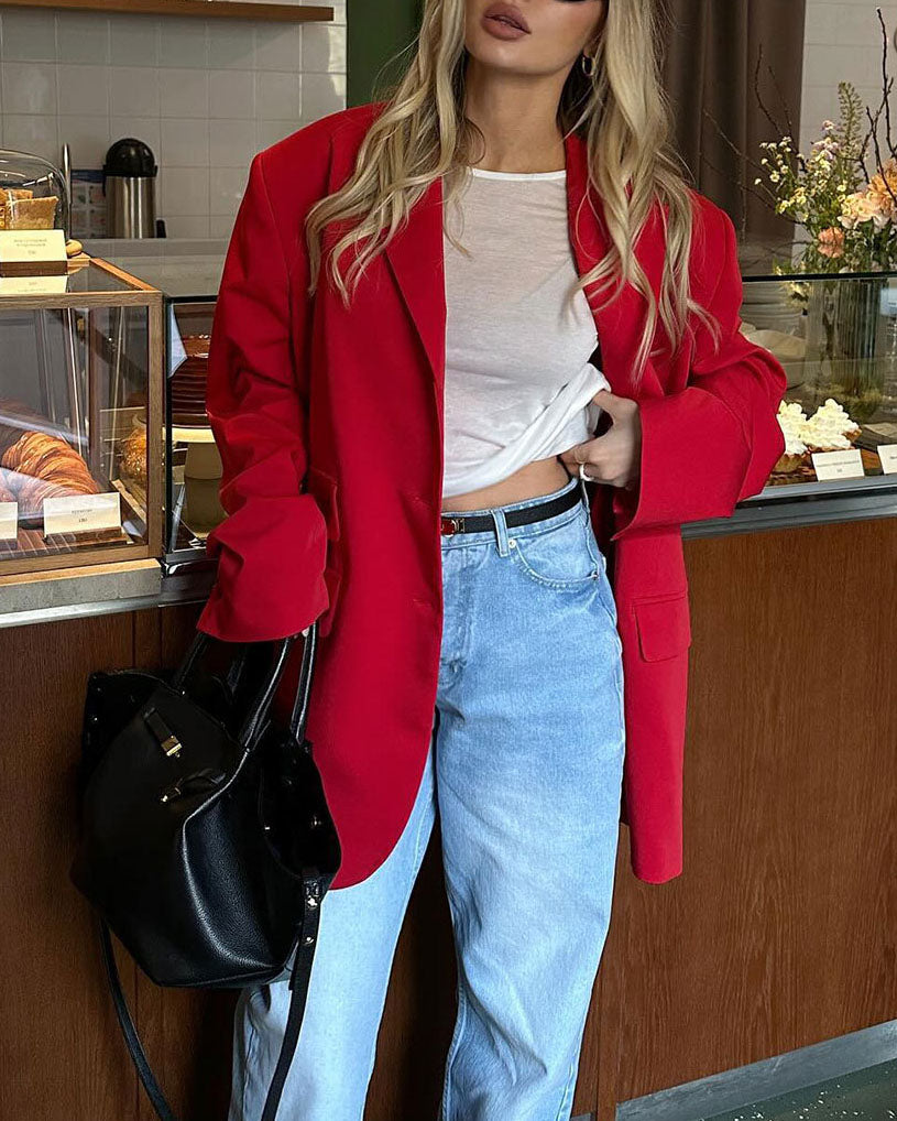 Red Irregular Pocket Design Suit Jacket for Stylish Comfort