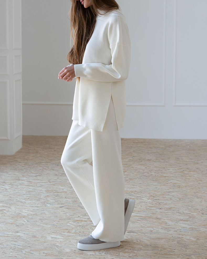 Chic Solid Color Knitted Turtleneck Sweater Set for Fall