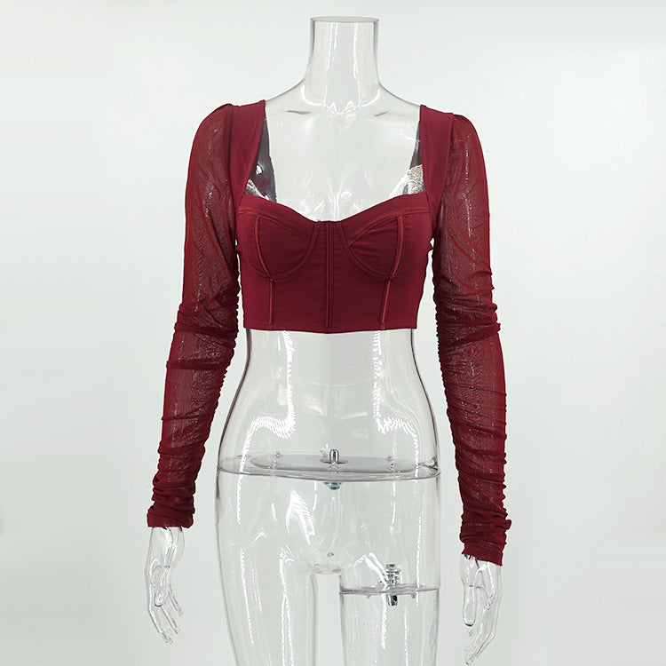 Fern Puff Long Sleeve Ruched Corset Top