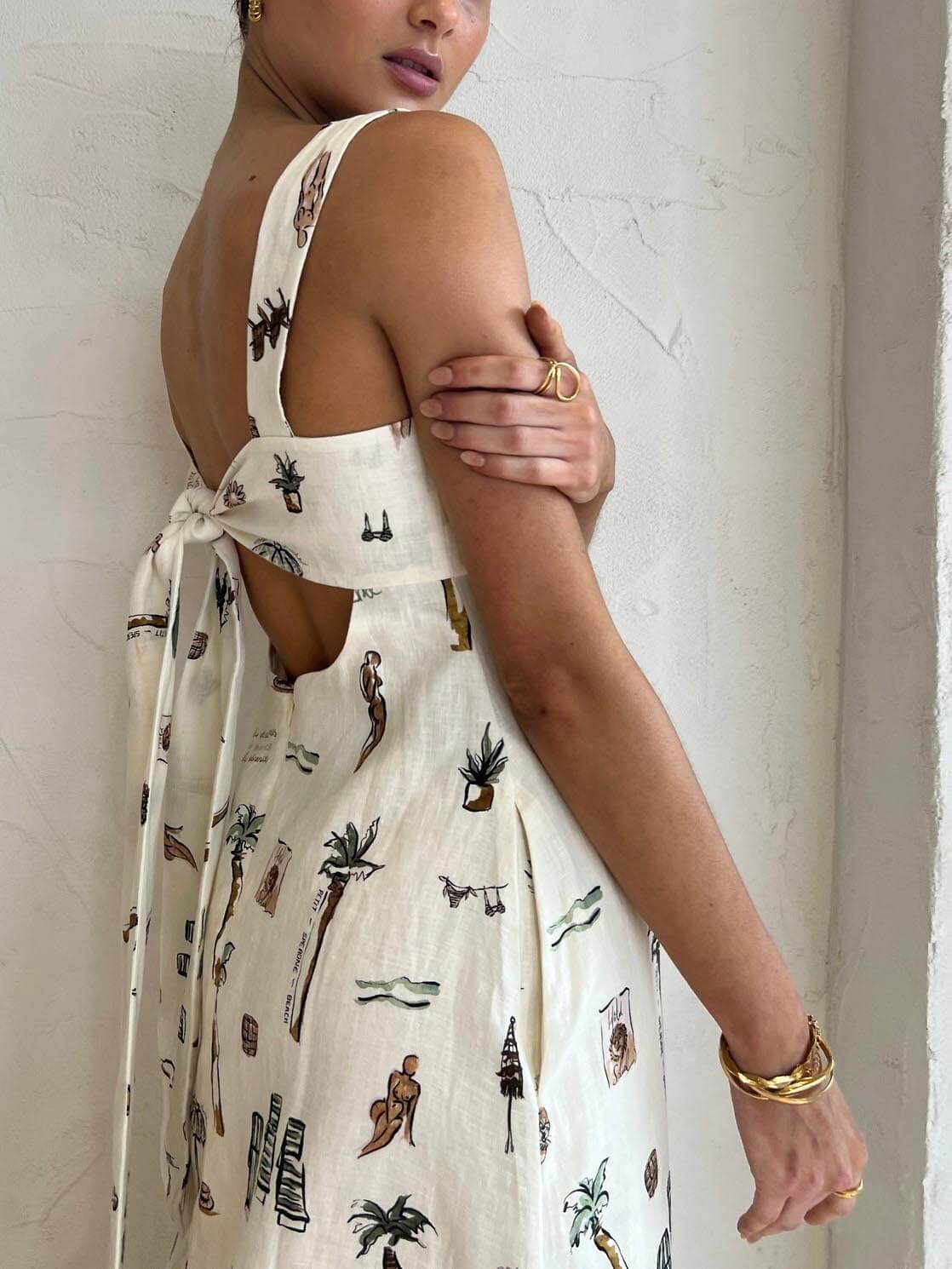 Beach Print Square Neck Pocket A-Line Maxi Dress 3