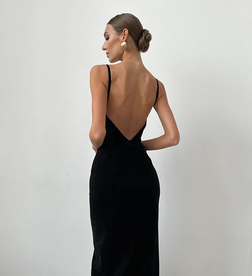 Velvet Spaghetti-Strap Front-Slit Bodycon Midi Dress 3