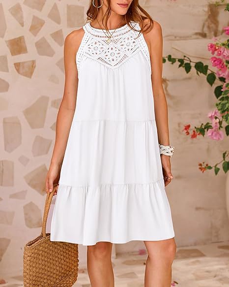 Hollow Lace Stitching Halter Neck A-Line Dress