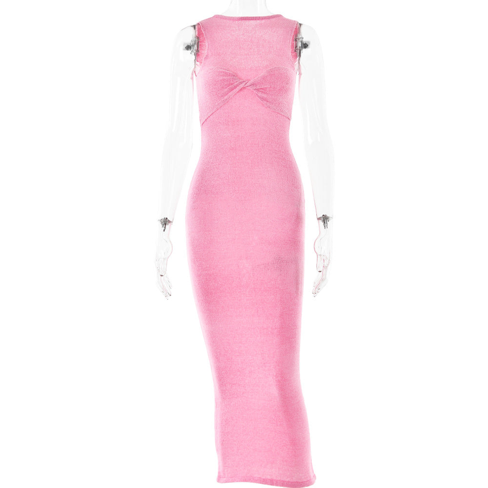 Knit Round-Neck Twist-Front Bodycon Maxi Dress 8