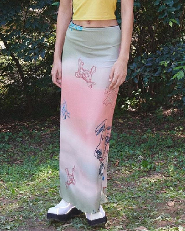 Cartoon print color gradient skirt - Fashionpara