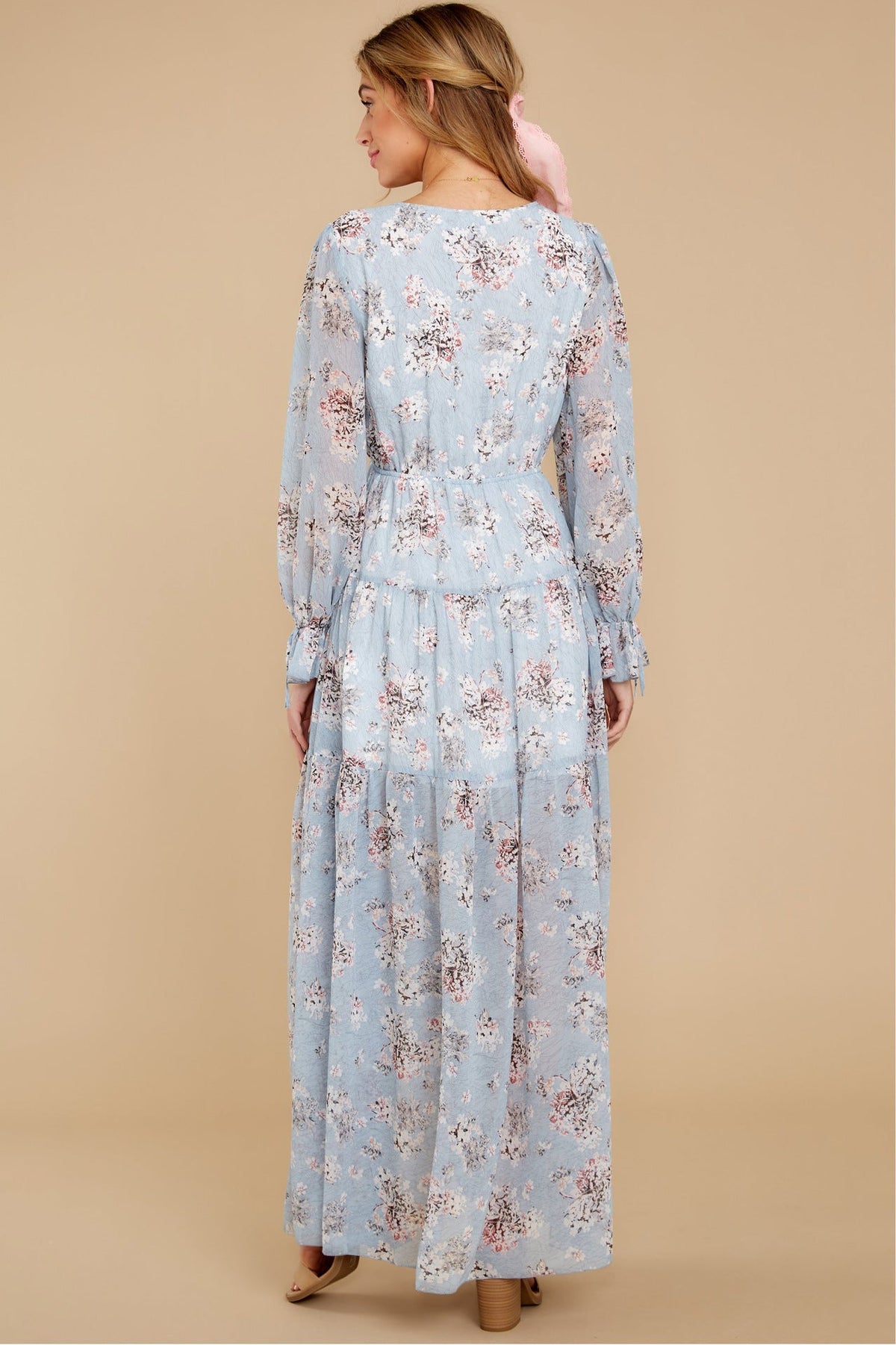 Floral Print V-Neck Long Sleeve Button Front Maxi Dress