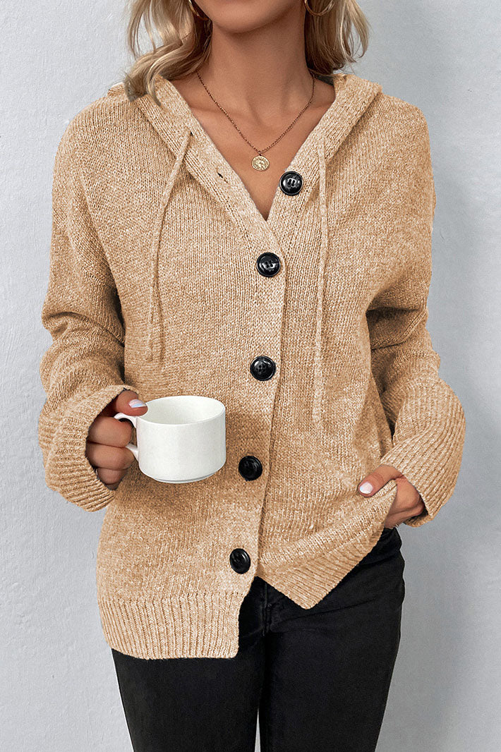 ShoptheCIC Hooded Knitted Cardigan with Drawstring Closure