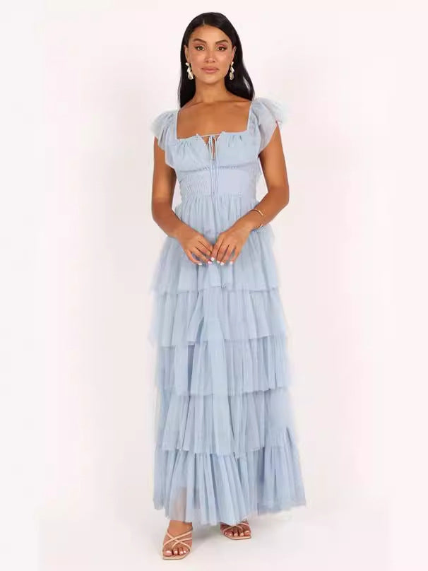 Tulle Midi Dress - Light Blue - Fashionpara