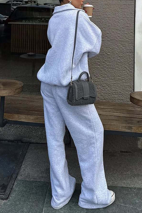 Thrifted Vibes Half-Open Pullover and Pants Set for Comfort