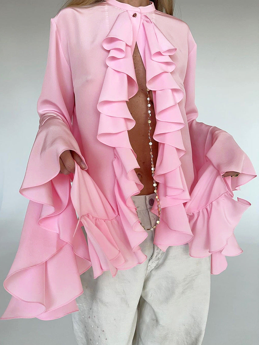 Wide Cuffs and Ruffles Long sleeve Light Shirt