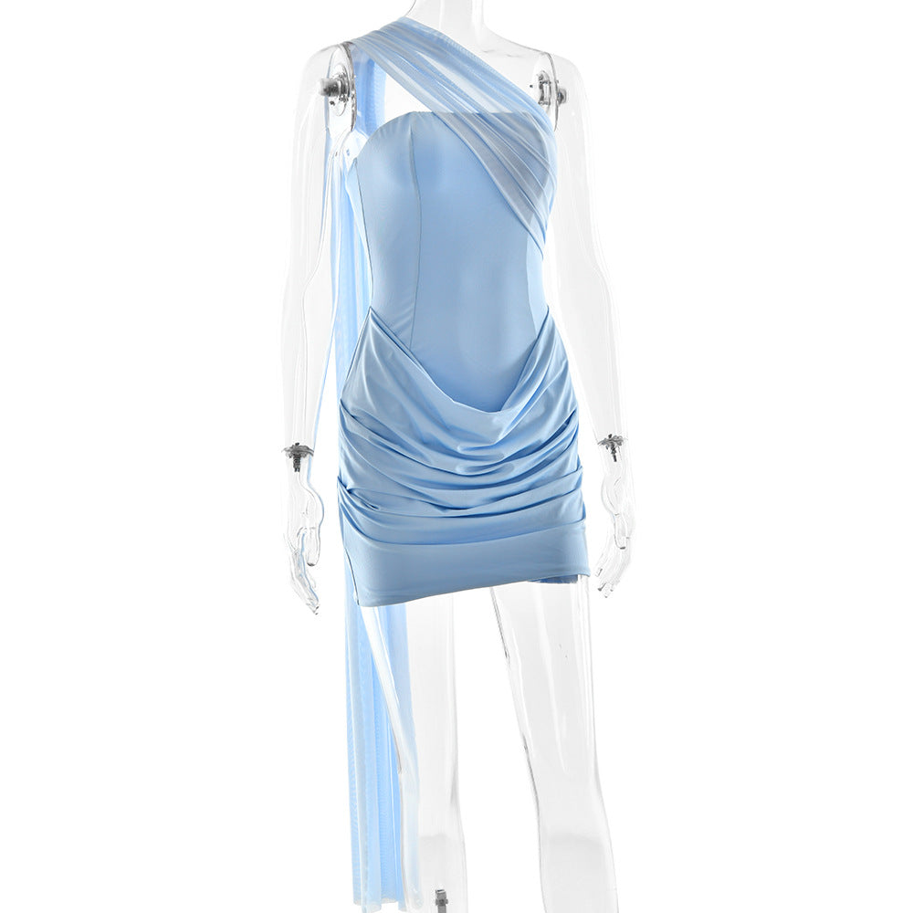 One-Shoulder Ruched Draped Bodycon Mini Dress 7